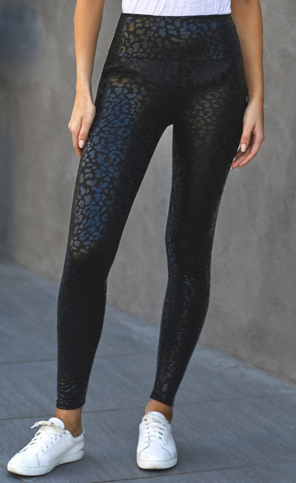 Black Foil Leopard Textured Leggings